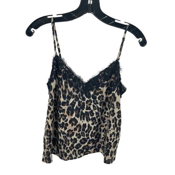 BP ANIMAL leopard PRINT LACE TANK TOP eyelash blouse shirt adjustable straps sma - Picture 4 of 9